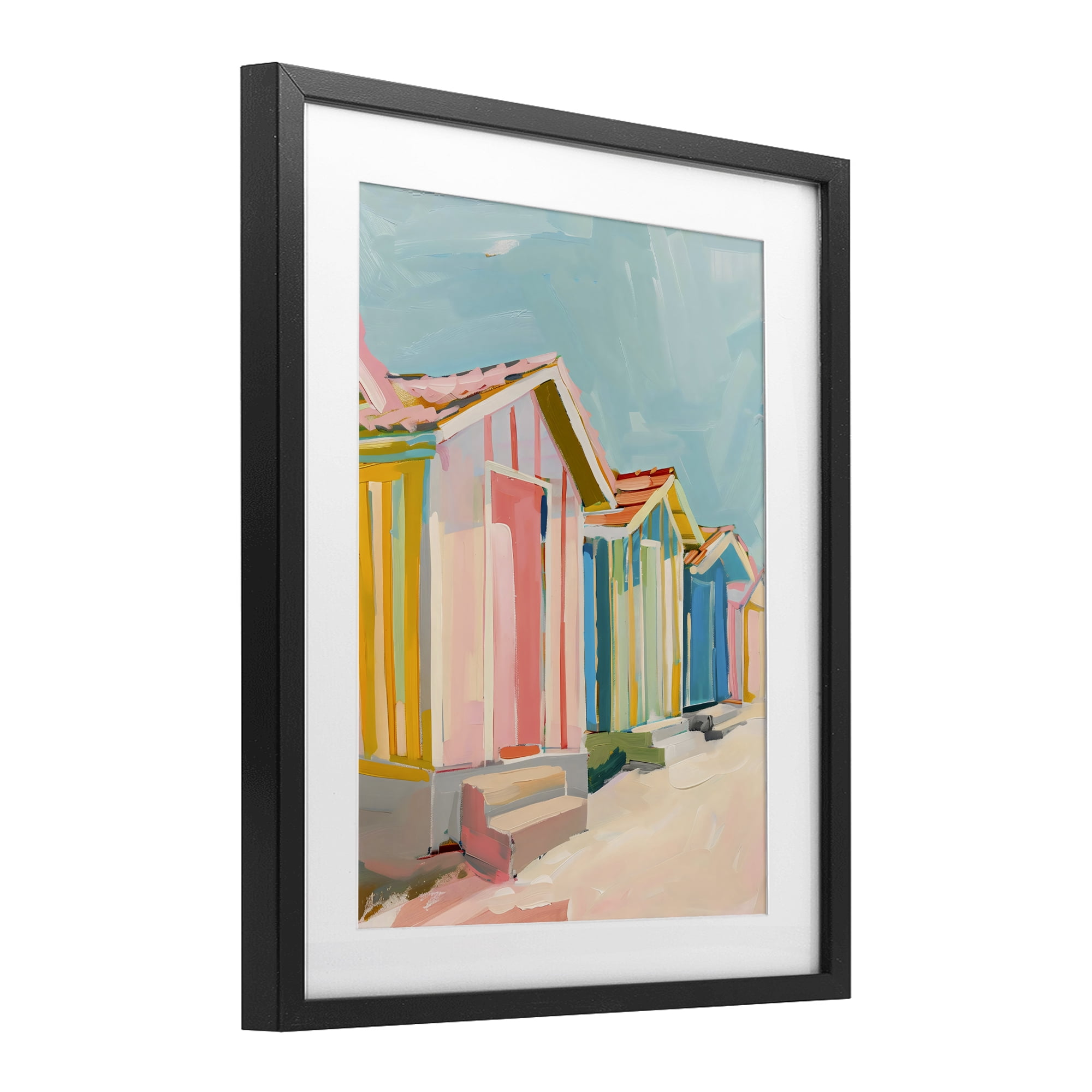 Stupell Industries Striped Beach Bungalows Black Framed Print Under Glass, design by The Prints Vibe