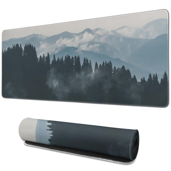 Precision Gaming on a Large Scale with XXL Mouse Mat - Non-Slip Desk Pad with Forest Background Pattern, Durable Stitched Edges - 31.5 x 11.8 Inches
