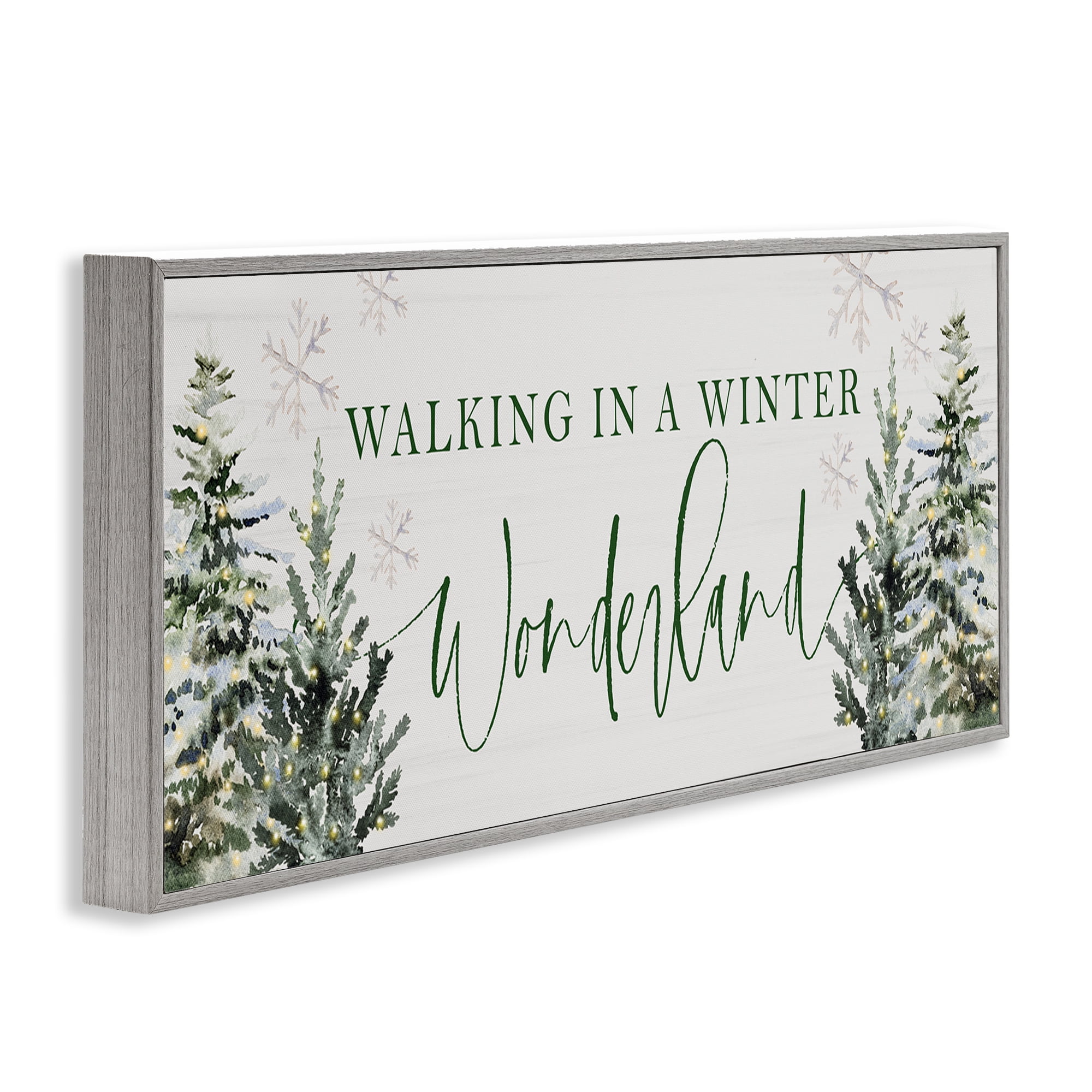 Stupell Industries Winter Wonderland Trees Typography Painting Gray Framed Art Print Wall Art, 30 x 13