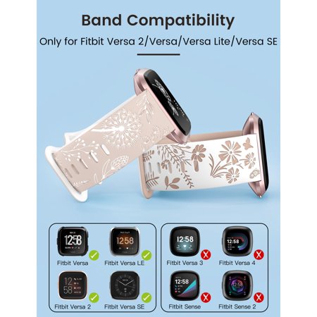 Wearlizer 2 Packs Floral Engraved Band Compatible with Versa 2 Bands for Women, Two-Tone Flower Soft Silicone Sport Strap for Versa/Versa 2/Versa Lite/Versa SE Smart Watch