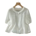 thumbnail image 5 of Gamivast Short Puff Sleeve Shirts for Women Ruffle Neck Button Down Blouses Casual Loose Fit Flowy Peplum Tops Summer Elegant Babydoll Tunic Tees for Women White XL, 5 of 8