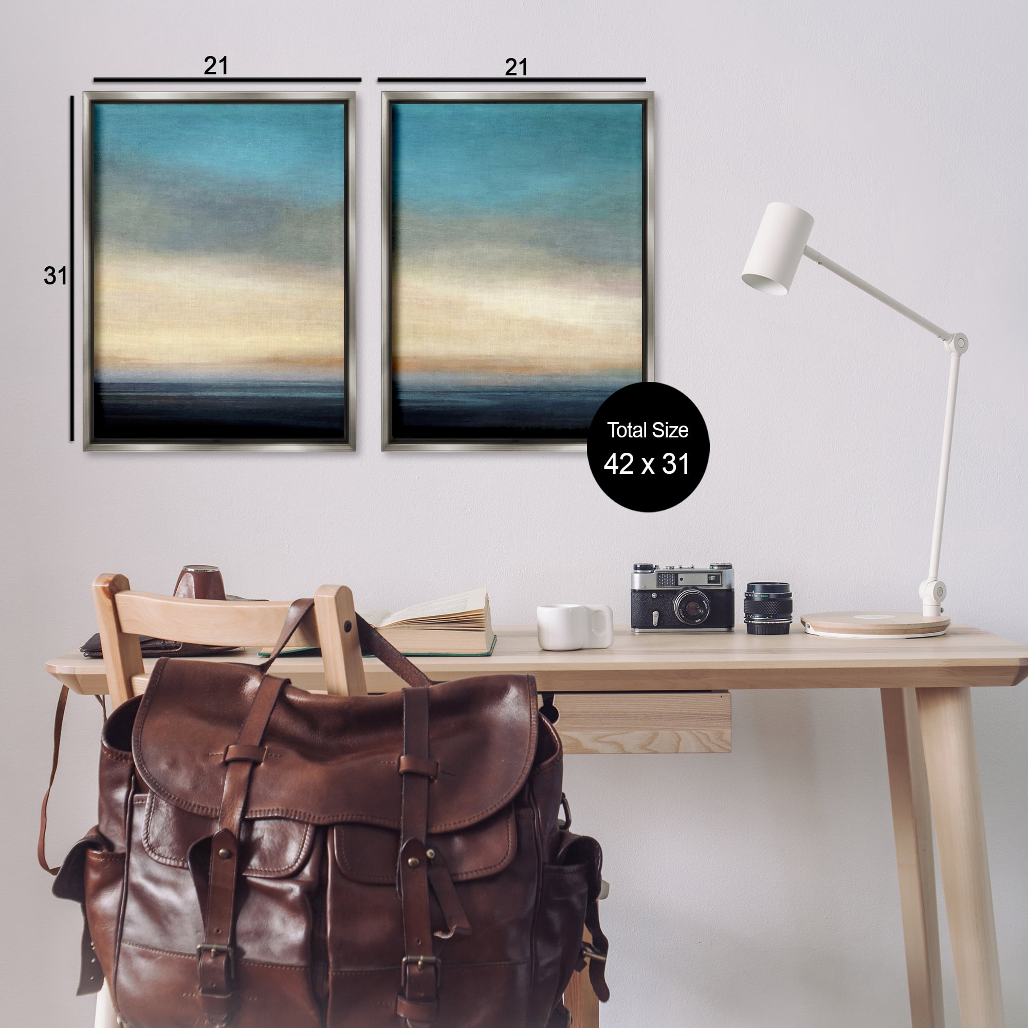 Stupell Industries Calm Tranquil Sea horizon Landscape & Nature Painting Gray Floater Framed Canvas Art Print Wall Art, 21 x 31, Set of 2
