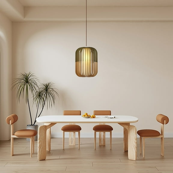 Arturesthome Wood Pendant Lights, Wicker Drum Chandelier Boho Pendant Light Basket Lighting Fixture, Large Natural Woven Hanging Lamp for Kitchen Island Dining Room Entryway