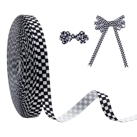 25 Yards Checkered Ribbon Black White Gingham Ribbon 3/8 Inch Wide Plaid Grosgrain Ribbons Check Pattern Decorative Ribbons DIY
