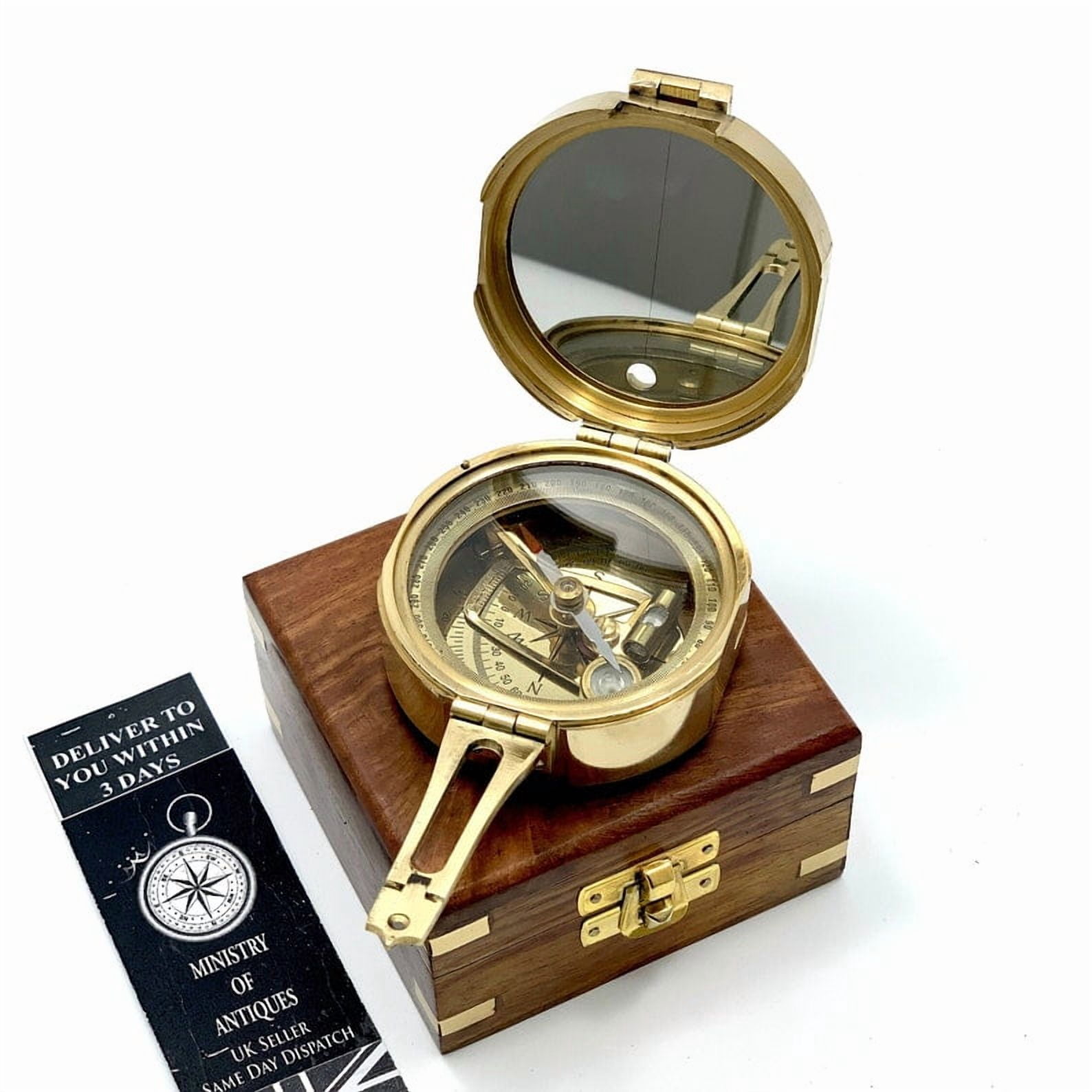 Brunton Nautical Geological Compass in Wooden Box | Handmade Brass Military Transit Surveying & Geology Thumb Compass | Heavy-Duty Collectible Instrument