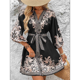thumbnail image 5 of Vestido Mini Informal con Cuello en V, Estampado Floral, Mangas Farol y Botones para Mujer. Negro M, 5 of 7
