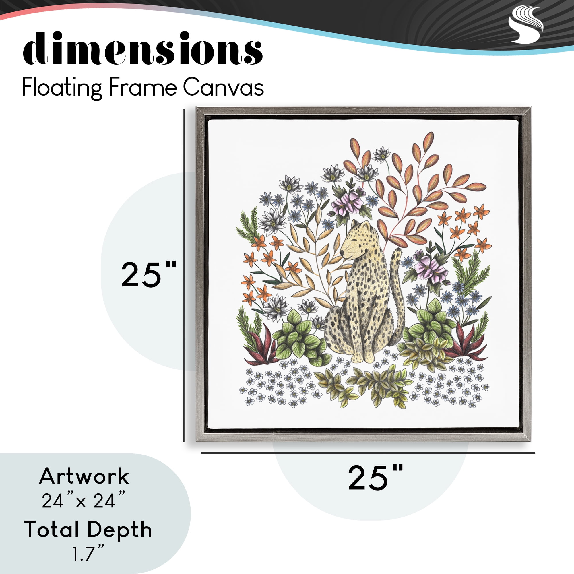 Jungle Wildlife Leopard Gray Framed Floater Canvas Wall Art, design by Cecilia Battaini