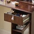 thumbnail image 5 of Vanity Desk Elegant Makeup with 3 Modes Adjustable Lighted Mirror,Modern Dressing Table Set with Large Shelves, Drawer and Canbinet,Walnut, 5 of 9