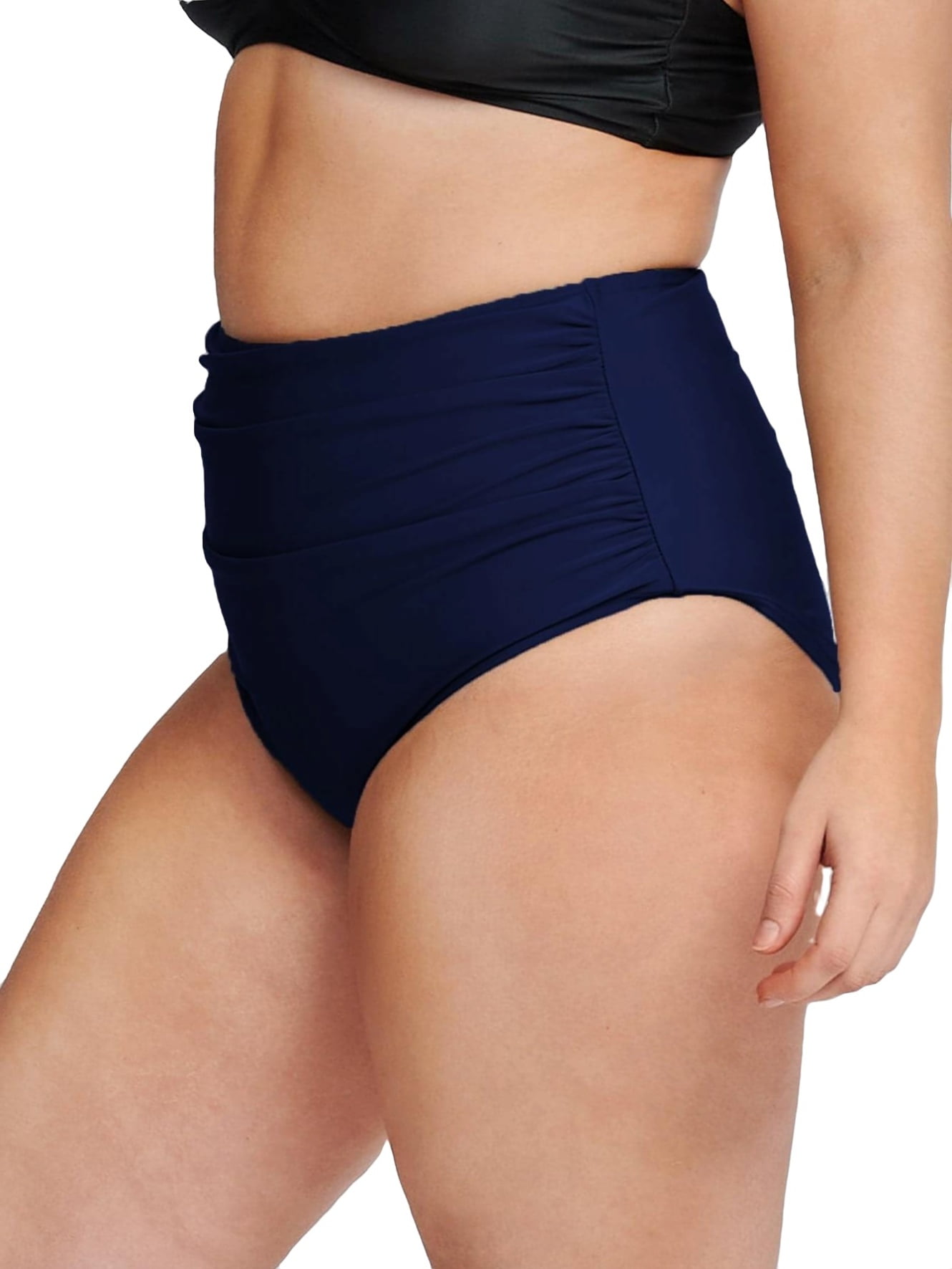 Womens Plus Bikini Bottoms Casual High Stretch Ruched High Waist