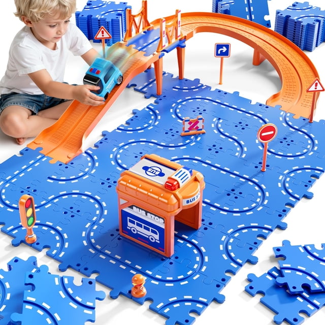 Set de Pista de Carreras Puzzle NIPLOOOW DIY Juguete para Niños 3-6