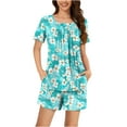 thumbnail image 3 of ClodeEU Womens Fashion Printed Pajama Sets ,Henley Neck Short Sleeve Short 2 Piece Summer Sleepwear Mint Green 02,Womens Plus XXXL, 3 of 7
