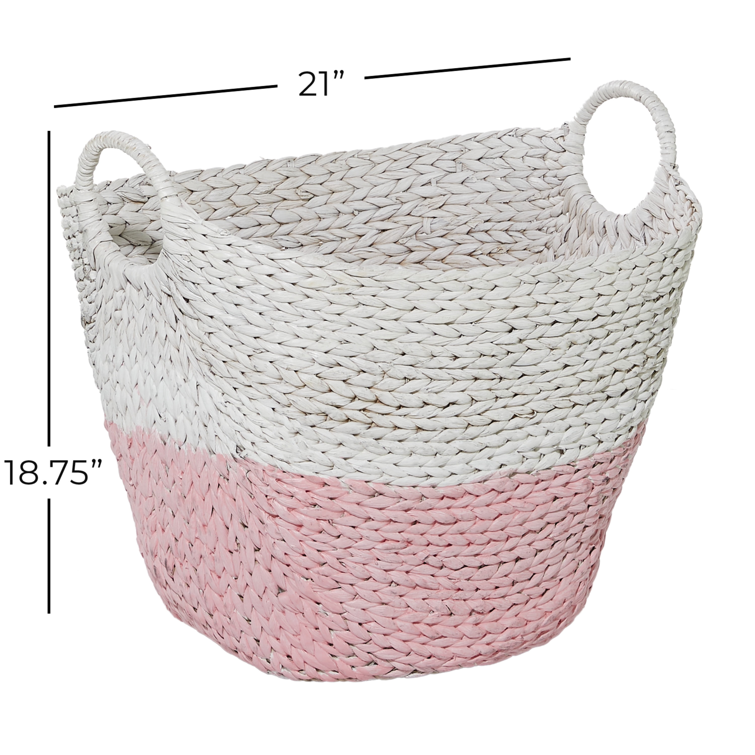 Cosmoliving by Cosmpolitan Seagrass Contemporary Woven Storage Basket 21"W x 19"H, with Daisy White Finish and Half Dipped Pink Accent