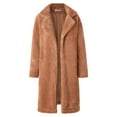 thumbnail image 3 of Innerwin Coat Fuzzy Fleece Ladies Outwear Mid Length Lapel Loose Jacket Caramel 2XL, 3 of 7
