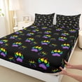 thumbnail image 4 of Homewish Neon Dog Paws Queen Sheets,Rainbow Stripe Queen Sheet Sets,Black,4 Pieces,1 Flat Sheet, 1 Fitted Sheet and 2 Pillowcases, 4 of 6