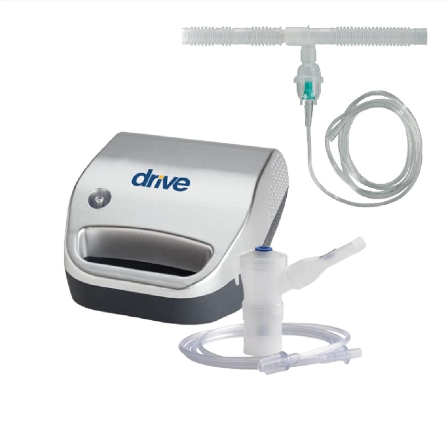 Portable Compact Size Inhaling Mist Machine with Handle - High Velocity Jet Mouth Piece & Tubing Included - Silver