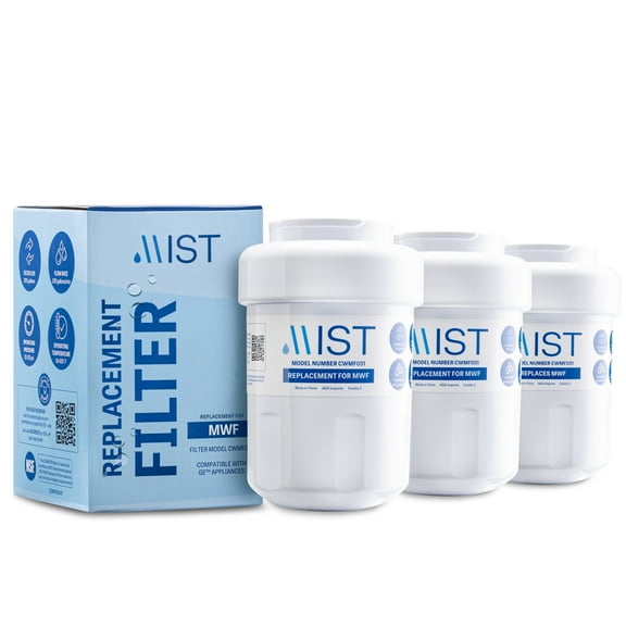 Mist MWF Refrigerator Water Filter Replacement Cartridge for GE MWFA, MWFP, GWF, GWFA & Kenmore 9991, 3-Pack