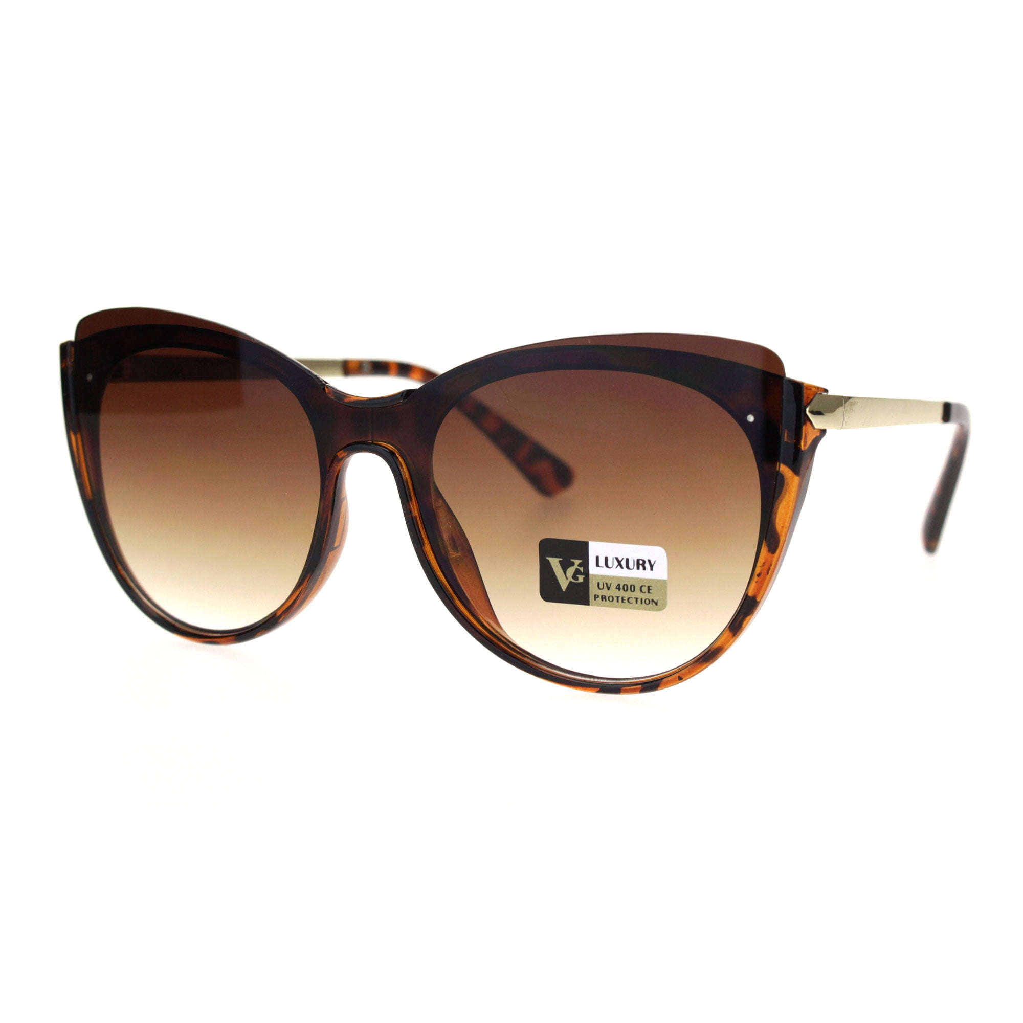 Womens Designer Fashion Exposed Lens Large Cat Eye Sunglasses Tortoise