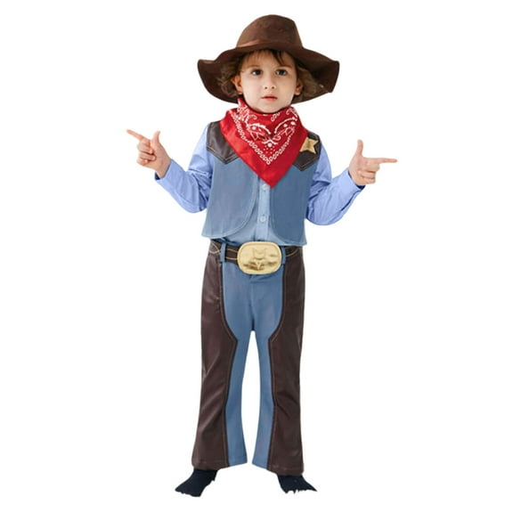 Utlike Boys Outfits Sets Long Sleeves Western Cowboy Clothing For Kids Children Derss Up Tops Vest Hat Scarf Pants Belt 6Pcs Set Holiday Party Boys Clothing Sets For Dailywear Size 3 Years-4 Years
