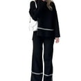 thumbnail image 5 of Skymirror 2 Pcs/Set Women Top Pants Set Round Neck Long Sleeve Solid Color Top Stretchy High Waist Wide Leg Trousers Sport Fitness Tracksuit Loose Casual Outfit, 5 of 8