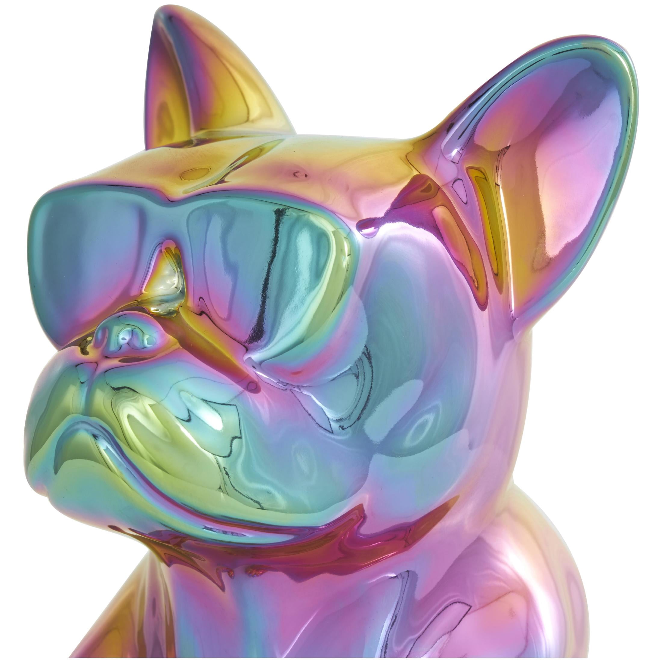 7" x 12" Multi Colored Ceramic Bulldog Sculpture with Rainbow Shimmer Finish, by DecMode