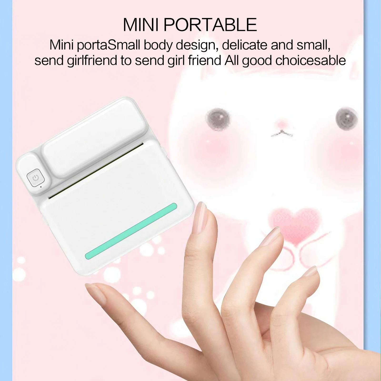 Mini Sticker Printer Bluetooth Portable Thermal Printer, Inkless Pocket Printer for Study Notes, Pictures, Photos, Journals, and Diaries - Includes 5 Rolls of Thermal Paper for Quick and Easy Printing