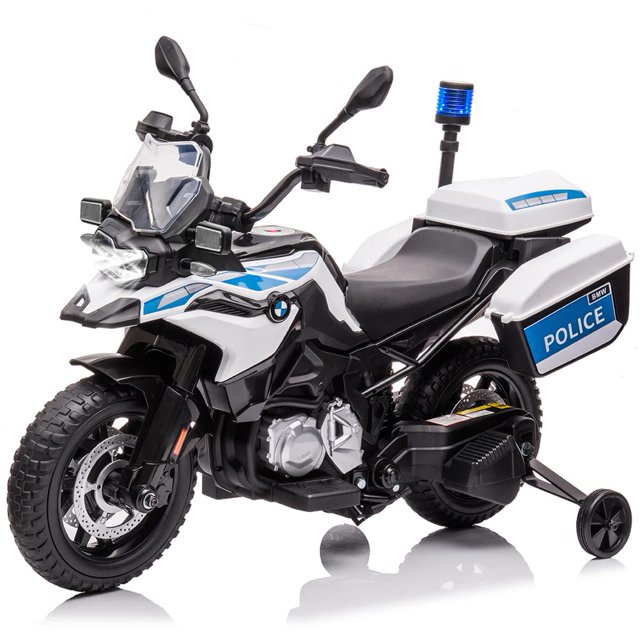 BeesClover Ride On Police Motorcycle, 12V 7Ah Licensed BMW Electric Motorcycles with 2 Speeds, LED Headlights, Spring Suspension, MP3, Music, and 2 Training Wheels