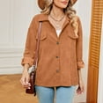 thumbnail image 2 of Women's Corduroy Jackets Long Sleeve Button Down Solid Collared Shackets Fashion Fall Trendy Loose Coats with Pockets Orange L, 2 of 6
