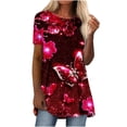 thumbnail image 1 of Blusa de manga corta con estampado de cuello redondo informal para mujer a la moda, Tops de verano Pompotops hkajfhjk462847, 1 of 1