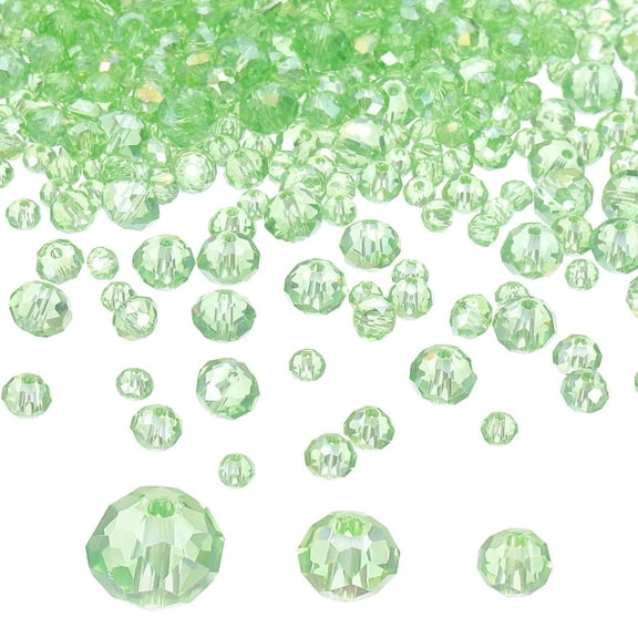 Uxcell Rondelle Crystal Beads, 600Pcs 4-8mm Faceted Glass Loose Beads for Jewelry Making, Green Plating AB