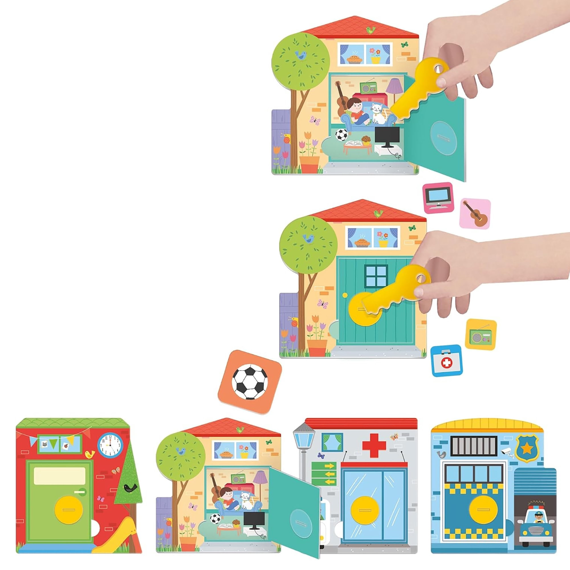 Headu: Look Open & Find Montessori - Memory & Observation Matching Game, Pair Hidden Object Tiles to City Scenes, Lock-Key Play Activity, Toddlers 2-5