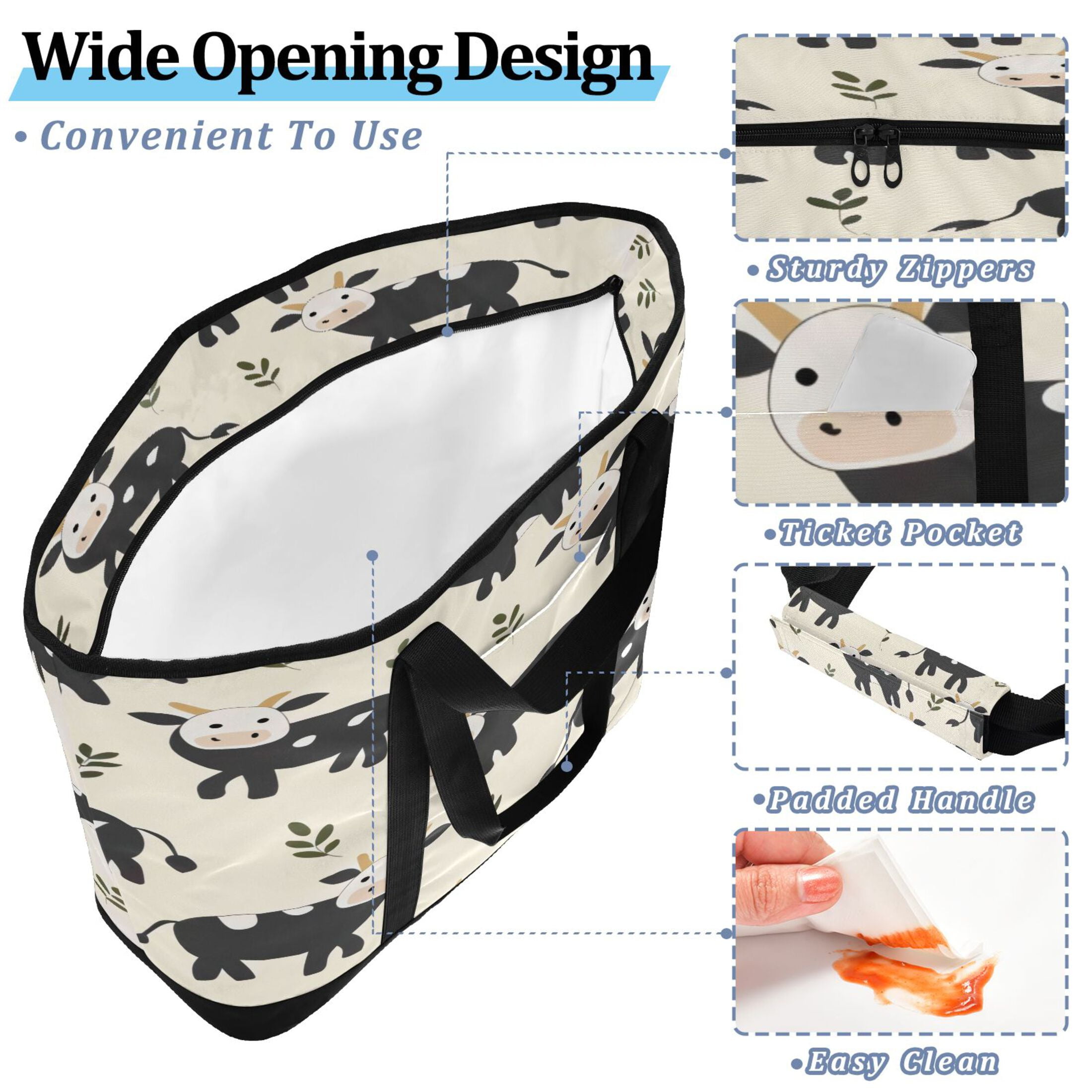 Large Hand-held Ice Pack Picnic Bag Insulation and Refrigeration Suitable for Shopping Picnics and Camping Black Cow