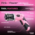 thumbnail image 2 of Juego de destornilladores eléctricos inalámbricos Pink Power 4V para mujer, 2 of 6