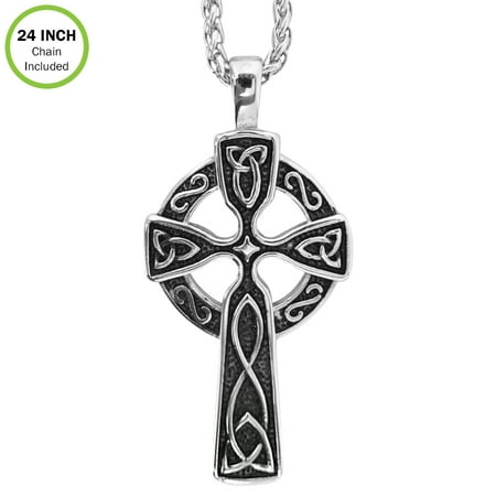 - Evelots Mens Stainless Steel Celtic Cross Irish Knot Pendant Necklace, 24