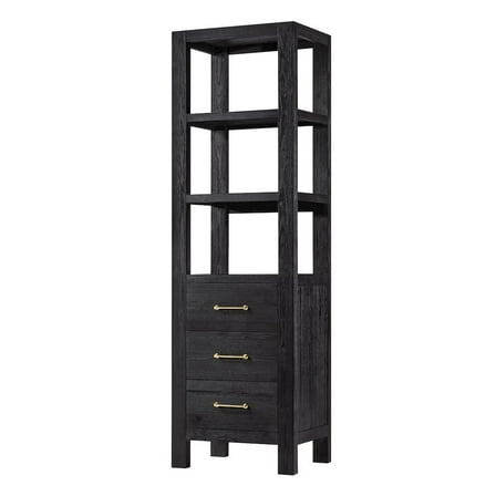Vinnova Leon 72"H Solid Oak Wood Bath Linen Storage Cabinet in Fir Wood Black