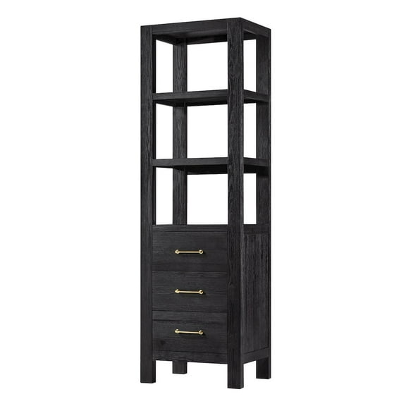 Vinnova Leon 72"H Solid Oak Wood Bath Linen Storage Cabinet in Fir Wood Black