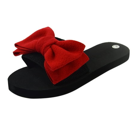 

Women s Bohemian Bow Flat Slippers Summer Sandals Non-slip Beach Shoes
