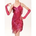 thumbnail image 2 of TiaoBug Girl's Latin Dance Leotard Salsa Rumba Tango Sequin Tassel Flapper Dress Hot Pink 8-10, 2 of 7
