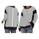 thumbnail image 3 of Sudadera Informal de Larga con Cuello Redondo y Rayas de Color Block para Mujer. Negro S, 3 of 5