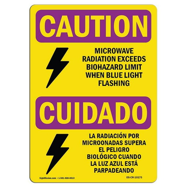SignMission OS-CR-A-1824-L-10175 18 x 24 in. OSHA Caution Radiation Sign - Microwave Radiation Bilingual