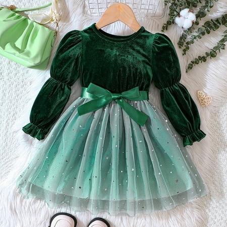 

Hbdhejl Toddler Girls Dress Long Sleeve Dresses Star Sequin Tulle Princess Dress Clothes Green 2-3 Years