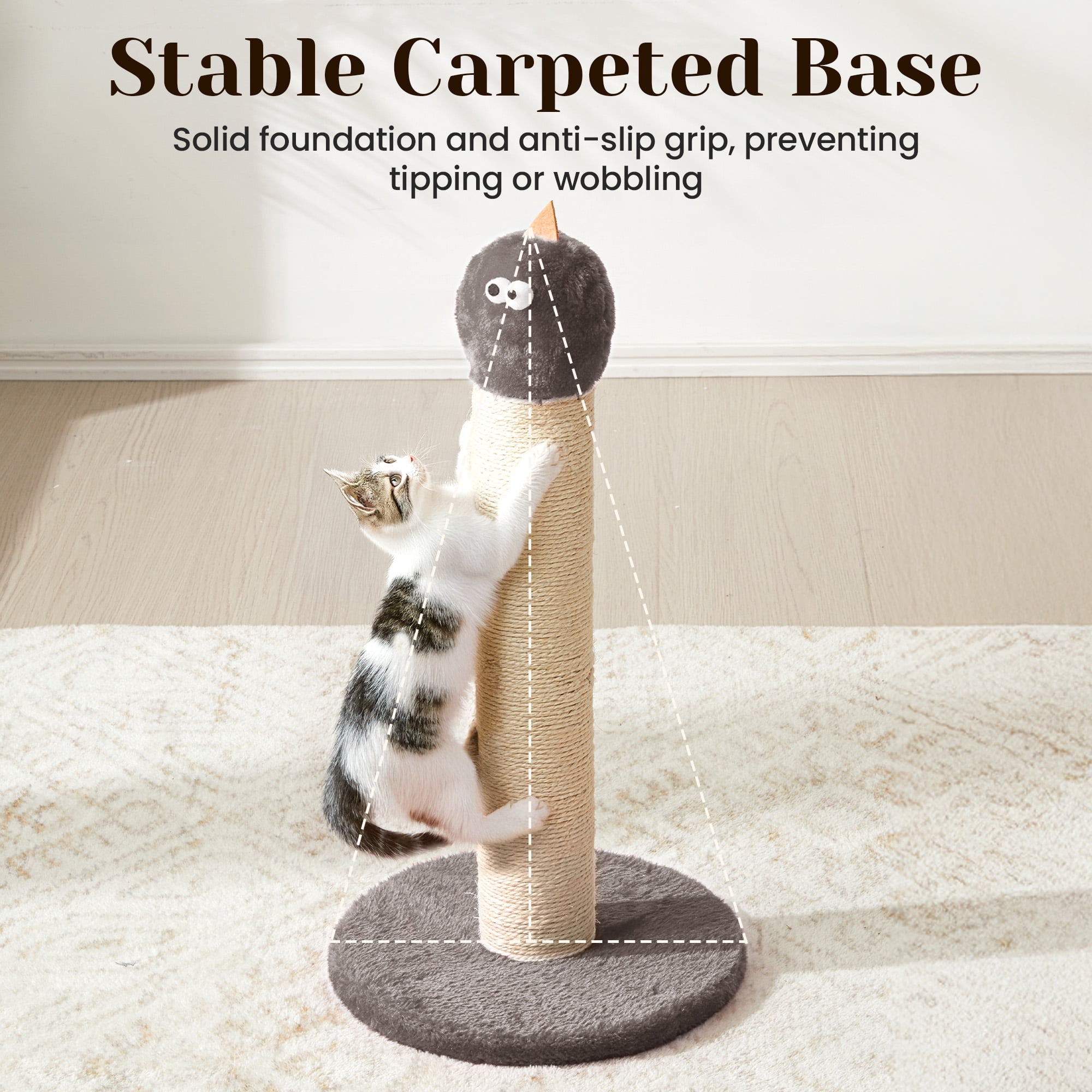 Heynemo 22-Inch Cat Scratching Post , Durable Sisal Scratch Post for Indoor Cats, Monster-Shaped Cat Scratcher for Kittens & Large Cats, Grey