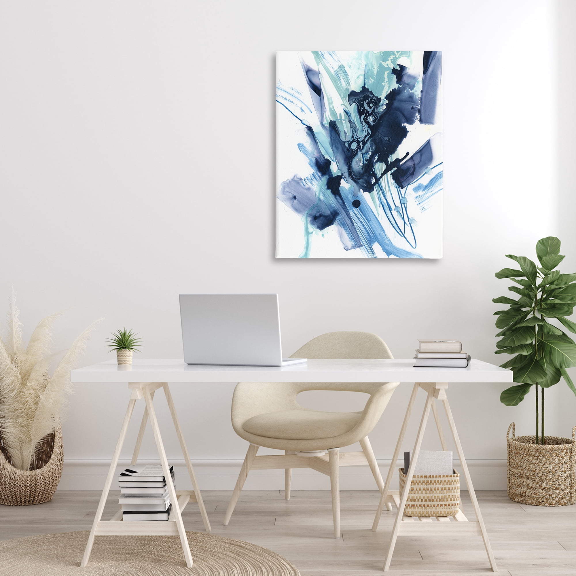 Stupell Industries Restless Blue Splash Abstract Painting Gallery Wrapped Canvas Art Print Wall Art, 30 x 40
