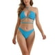 thumbnail image 1 of INSPIRE CHIC Conjuntos de bikini de mujer con lazo en el cuello de 2 piezas, parte inferior de triángulo, trajes de baño en azul medio, 1 of 5