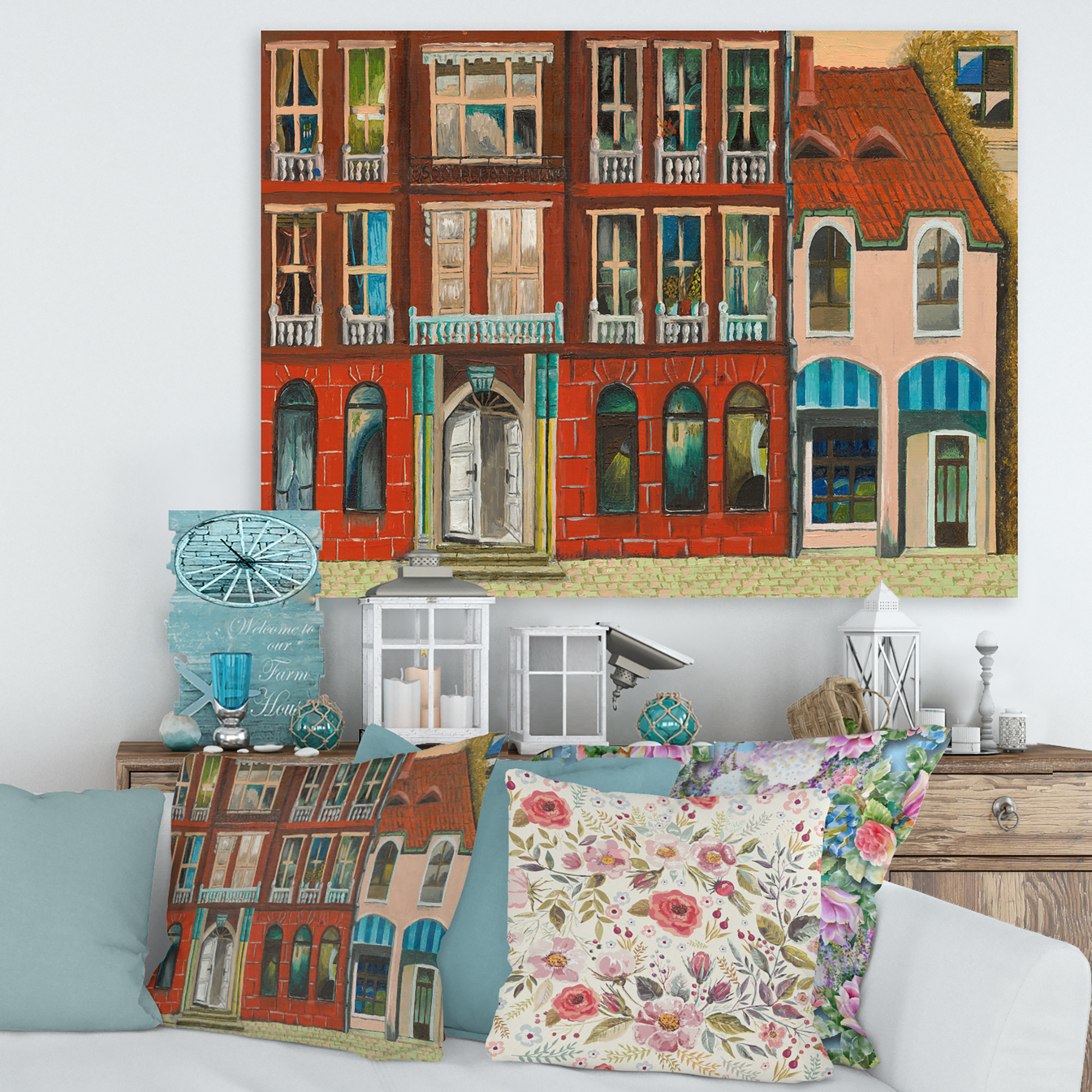 Vintage Red Facade of Shop In Paris I 32 in x 16 in Painting Canvas Art Print, by Designart