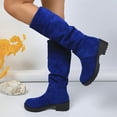 thumbnail image 6 of Pandaie Women's Knee High Boots Wide Calf Slouchy Riding Long Boots Chunky Block Heel Pull on Fall Winter Shoes Blue 8, 6 of 9