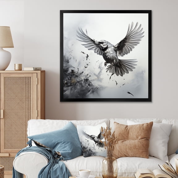 Designart "Graphite Wild Bird Realism" Animals Framed Wall Art Decor - Modern Grey Bird Hallway Framed Wall Art Decor
