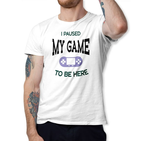 Greenyef Graphics I Paused My Game to Be Here Video Gamer Gift for Men Teenagers Gaming Funny Graphic T-Shirt Style-30 (White, Medium)