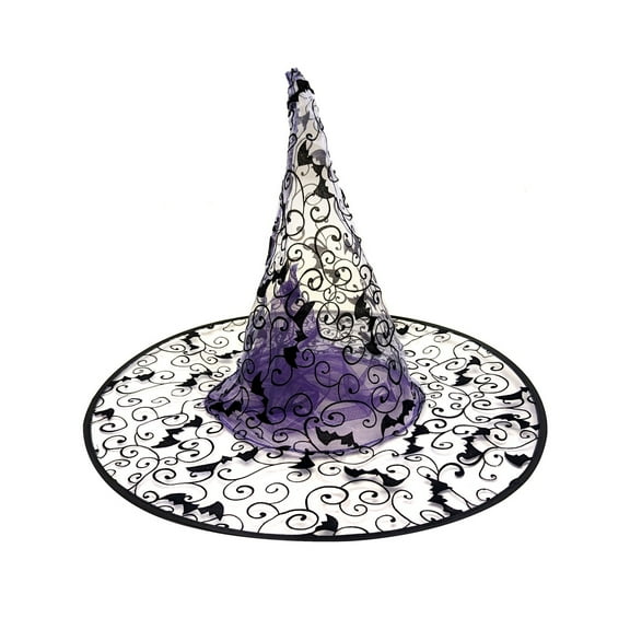 Mesh Purple Glitter Witch Hat Felt Black Bat Wizard Hats Adult Halloween Costume Party Accessory