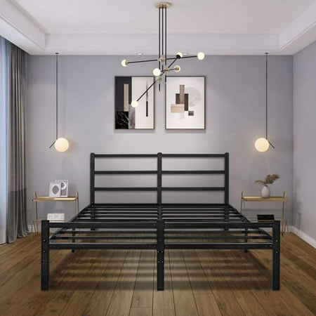 KingSo Full Bed Frames with Headboard,Black 14 Inch Metal Platform Bed