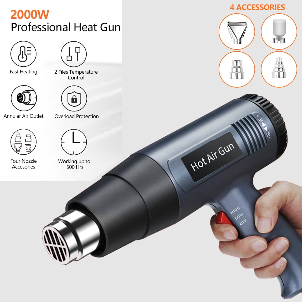 Heat Gun Kit,2000W Digital Soldering Heat Gun,Hot Air Gun with 4 Nozzles for Blowing Carbon & Home Improvement Work